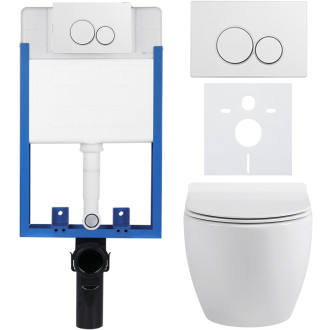 CERANO - Kompletní WC set Profi/Dure - bílá lesklá - WC tlačítko Duo/Bílá - pro zazdění - 51x35 cm