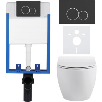 CERANO - Kompletní WC set Profi/Dure - bílá lesklá - WC tlačítko Duo/Černá matná - pro zazdění - 51x35 cm
