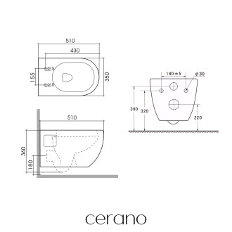 CERANO - Kompletní WC set Profi/Dure - bílá lesklá - WC tlačítko Duo/Černá matná - pro zazdění - 51x35 cm