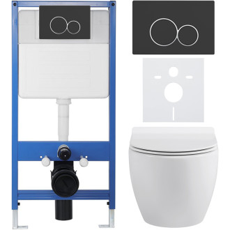 CERANO - Kompletní WC set Profi/Dure - bílá lesklá - WC tlačítko Duo/Černá matná - předstěnová instalace - 51x35 cm
