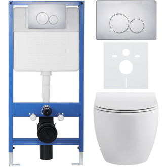 CERANO - Kompletní WC set Profi/Dure - bílá lesklá - WC tlačítko Duo/Chrom - předstěnová instalace - 51x35 cm