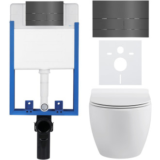 CERANO - Kompletní WC set Profi/Dure - bílá lesklá - WC tlačítko Line/Tmavě šedá - pro zazdění - 51x35 cm