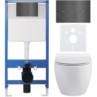 CERANO - Kompletní WC set Profi/Dure - bílá lesklá - WC tlačítko Line/Tmavě šedá - předstěnová instalace - 51x35 cm