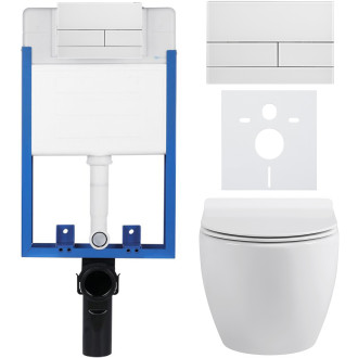 CERANO - Kompletní WC set Profi/Dure - bílá lesklá - WC tlačítko Line/Bílá - pro zazdění - 51x35 cm