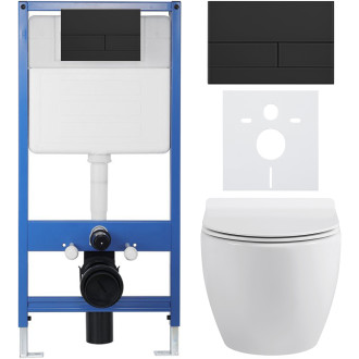 CERANO - Kompletní WC set Profi/Dure - bílá lesklá - WC tlačítko Line/Černá lesklá - předstěnová instalace - 51x35 cm