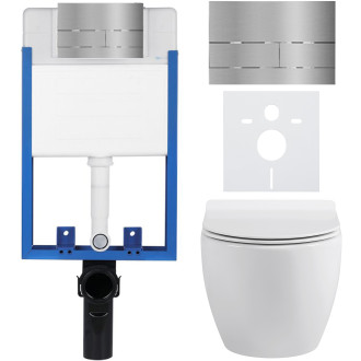 CERANO - Kompletní WC set Profi/Dure - bílá lesklá - WC tlačítko Line/Nerez - pro zazdění - 51x35 cm