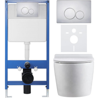 CERANO - Kompletní WC set Profi/Felci - bílá lesklá - WC tlačítko Duo/Chrom - předstěnová instalace - 52,5x36 cm