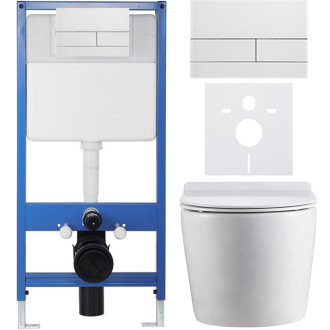 CERANO - Kompletní WC set Profi/Felci - bílá lesklá - WC tlačítko Line/Bílá - předstěnová instalace - 52,5x36 cm