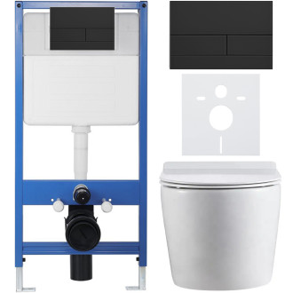 CERANO - Kompletní WC set Profi/Felci - bílá lesklá - WC tlačítko Line/Černá lesklá - předstěnová instalace - 52,5x36 cm