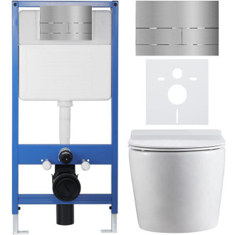 CERANO - Kompletní WC set Profi/Felci - bílá lesklá - WC tlačítko Line/Nerez - předstěnová instalace - 52,5x36 cm