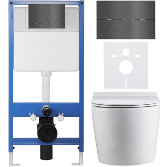 CERANO - Kompletní WC set Profi/Felci - bílá lesklá - WC tlačítko Line/Tmavě šedá - předstěnová instalace - 52,5x36 cm