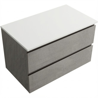 CERANO - Koupelnová skříňka Carole - betonově šedá + deska z lit. mramoru Elanys - 12 mm - bílá matná - 100x49,2x46 cm
