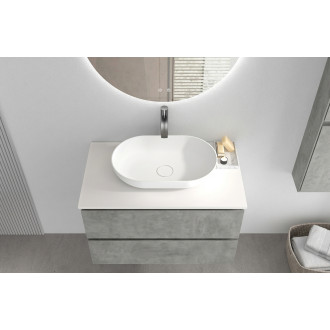 CERANO - Koupelnová skříňka Carole - betonově šedá + deska z lit. mramoru Elanys - 12 mm - bílá matná - 100x49,2x46 cm