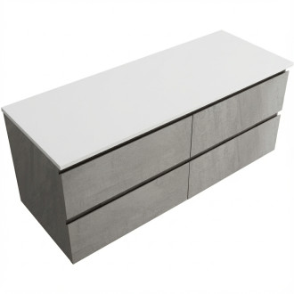CERANO - Koupelnová skříňka Carole - betonově šedá + deska z lit. mramoru Elanys - 12 mm - bílá matná - 120x49,2x46 cm