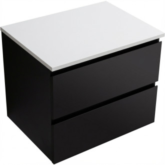 CERANO - Koupelnová skříňka Carole - černá matná + deska z lit. mramoru Elanys - 12 mm - bílá matná - 70x49,2x46 cm