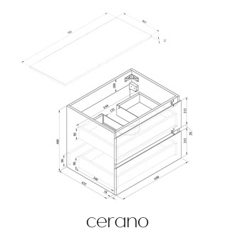 CERANO - Koupelnová skříňka Carole - černá matná + deska z lit. mramoru Elanys - 12 mm - bílá matná - 70x49,2x46 cm