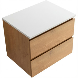 CERANO - Koupelnová skříňka Carole - dub medový + deska z lit. mramoru Elanys - 12 mm - bílá matná - 60x49,2x46 cm