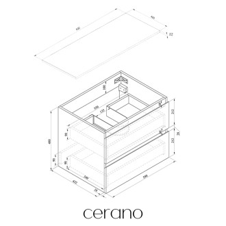 CERANO - Koupelnová skříňka Carole - dub medový + deska z lit. mramoru Elanys - 12 mm - bílá matná - 60x49,2x46 cm