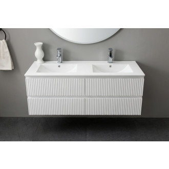 CERANO - Koupelnová skříňka pod umyvadlo Carole - bílá matná rýhovaná - 119x48x45 cm