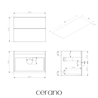 CERANO - Koupelnová skříňka Velora - bílá matná, úchytka černá + deska z lit. mramoru Elanys - 12 mm - bílá matná - 70x54,2x46,5 cm