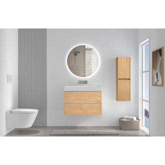 CERANO - Koupelnová skříňka Velora - dub medový, úchytka chrom + umyvadlo z lit. mramoru Vita - bílá matná - 70x63x46,5 cm