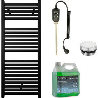 CERANO - Koupelnový elektrický radiátorový set Donovan - 300W - černá matná - 1200x500 mm