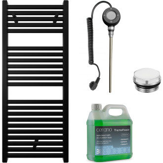 CERANO - Koupelnový elektrický radiátorový set Donovan - WIFI - 300W - černá matná - 1200x500 mm