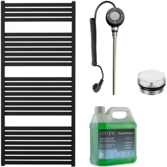 CERANO - Koupelnový elektrický radiátorový set Vincenzo - WIFI - 600W - černá matná - 1330x600 mm