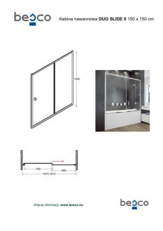 BESCO DUO SLIDE II, vanová zástěna, 170 × 150 cm, chrom, čiré sklo BCDUSL170CC