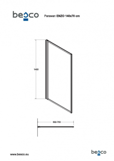 BESCO ENZO BLACK, vanová zástěna 70 × 140 cm, černá barva, čiré sklo BCENZO70BC