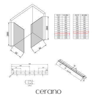 CERANO - Sprchová zástěna Walk-in Crystal T L/P - 8 mm - bezvzpěrový systém + polička/držák na ručníky - černá matná, bronzové sklo- 140x130x200 cm