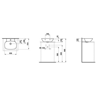Umývátko Laufen Ino 45x41 cm otvor pro baterii, bez přepadu H8163000001111