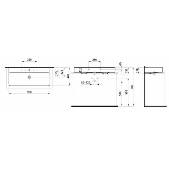 Umyvadlo Laufen Val 95x42 cm otvor pro baterii, bez přepadu H8162870001111