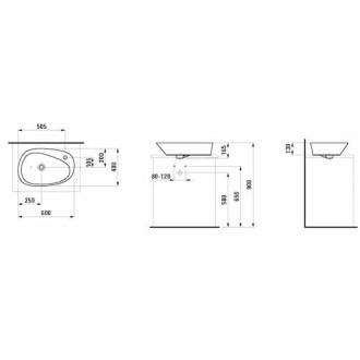 Umyvadlo na desku Laufen Palomba 60x40 cm otvor pro baterii, bez přepadu H8168030001111
