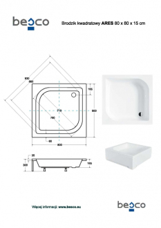Čtvercová sprchová vanička ARES