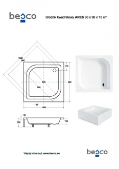 Čtvercová sprchová vanička ARES