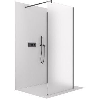 CERANO - Sprchová zástěna Walk-in Onyx Corner Round L/P - 8 mm - kulatá vzpěra - černá matná, mléčné sklo - 80x100x200 cm