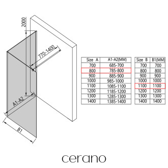 CERANO - Sprchová zástěna Walk-in Onyx Corner Round L/P - 8 mm - kulatá vzpěra - černá matná, mléčné sklo - 80x110x200 cm