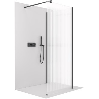 CERANO - Sprchová zástěna Walk-in Onyx Corner Round L/P - 8 mm - kulatá vzpěra - černá matná, rýhované sklo - 110x120x200 cm
