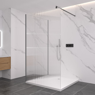 CERANO - Sprchová zástěna Walk-in Onyx Corner Round L/P - 8 mm - kulatá vzpěra - černá matná, rýhované sklo - 110x120x200 cm