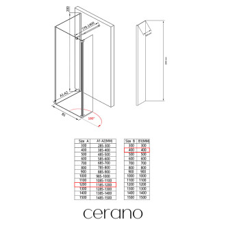 CERANO - Sprchová zástěna Walk-in Onyx Corner Round L/P - 8 mm - kulatá vzpěra - černá matná, transparentní sklo - 120x40x200 cm + otočný panel 30 cm