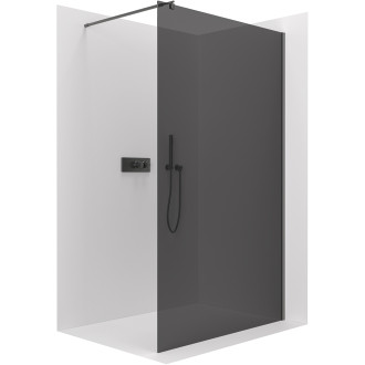 CERANO - Sprchová zástěna Walk-in Onyx Round L/P - 10 mm - kulatá vzpěra - černá matná, grafitové sklo - 110x200 cm