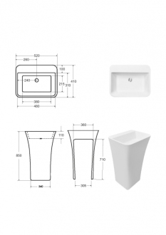 BESCO umyvadlo volně stojící ASSOS S-LINE, 520x410x850 mm, bílá, litý mramor KEASSLIVSW