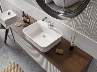 BESCO umyvadlo na desku ASSOS S-LINE, 520x410x150 mm, bílá barva, litý mramor KEASSLINDW
