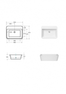 BESCO umyvadlo na desku ASSOS S-LINE, 520x410x150 mm, bílá barva, litý mramor KEASSLINDW