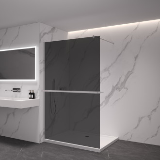 CERANO - Sprchová zástěna Walk-in Onyx Round L/P - 10 mm + polička/držák na ručníky - kulatá vzpěra - chrom, grafitové sklo - 150x200 cm