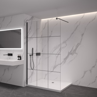 CERANO - Sprchová zástěna Walk-in Onyx Round L/P - 8 mm - kulatá vzpěra  -  černá matná, industriální sklo - 90x200 cm