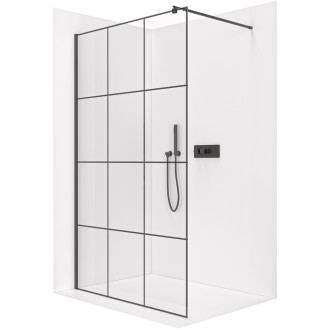 CERANO - Sprchová zástěna Walk-in Onyx Round L/P - 8 mm - kulatá vzpěra  - černá matná, industriální sklo - 150x200 cm