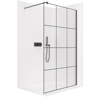 CERANO - Sprchová zástěna Walk-in Onyx Round L/P - 8 mm - kulatá vzpěra  - černá matná, industriální sklo - 160x200 cm