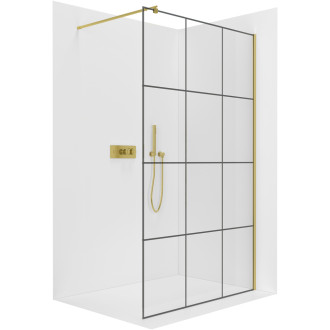 CERANO - Sprchová zástěna Walk-in Onyx Round L/P - 8 mm - kulatá vzpěra  - zlatá kartáčovaná, industriální sklo - 140x200 cm